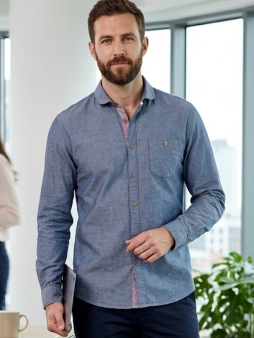 Born by Ted Baker Chambray Button-Down Shirt Size 5 XL Club Collar Wood Buttons